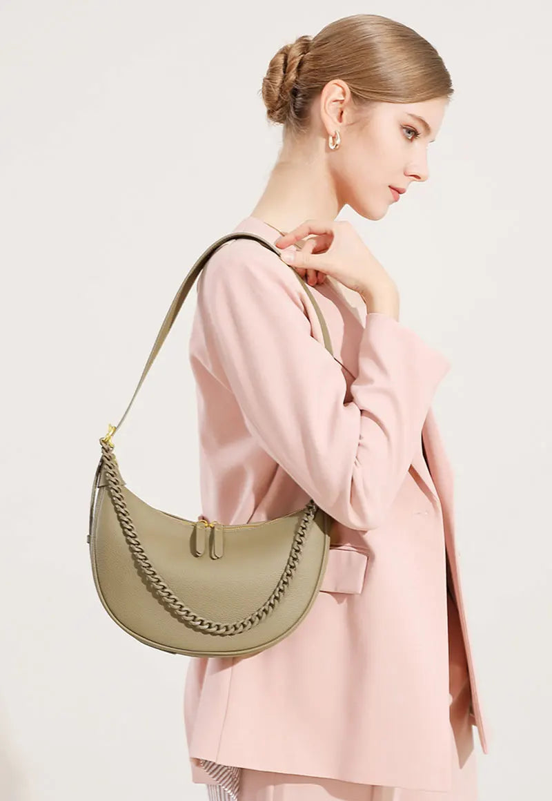 Roma Luxe™ | 100% Genuine Leather Half-Moon Chain Bag